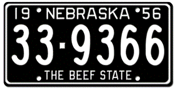 1956 NEBRASKA STATE LICENSE PLATE--