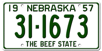 1957 NEBRASKA STATE LICENSE PLATE--