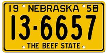 1958 NEBRASKA STATE LICENSE PLATE--EMBOSSED WITH YOUR CUSTOM NUMBER