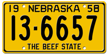 1958 NEBRASKA STATE LICENSE PLATE--