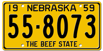 1959 NEBRASKA STATE LICENSE PLATE--