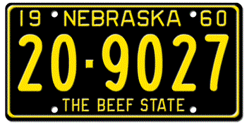 1960 NEBRASKA STATE LICENSE PLATE-- - This plate also used in 1961