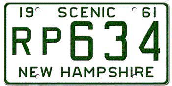 1961 NEW HAMPSHIRE STATE LICENSE PLATE--