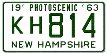 1963 NEW HAMPSHIRE STATE LICENSE PLATE--EMBOSSED WITH YOUR CUSTOM NUMBER