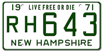 1971 NEW HAMPSHIRE STATE LICENSE PLATE--