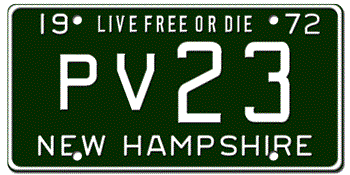 1972 NEW HAMPSHIRE STATE LICENSE PLATE--