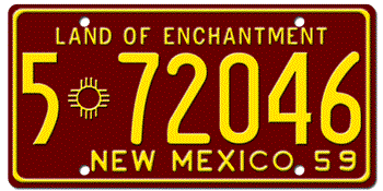 1959 NEW MEXICO STATE LICENSE PLATE--