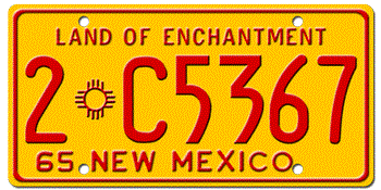 1965 NEW MEXICO STATE LICENSE PLATE--EMBOSSED WITH YOUR CUSTOM NUMBER