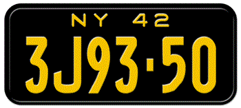1942 NEW YORK STATE LICENSE PLATE-- - This plate was also used in 1943