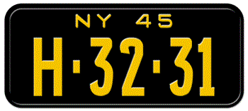 1945 NEW YORK STATE LICENSE PLATE--EMBOSSED WITH YOUR CUSTOM NUMBER