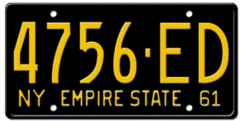 1961 NEW YORK STATE LICENSE PLATE--EMBOSSED WITH YOUR CUSTOM NUMBER
