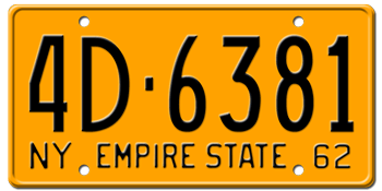 1962 NEW YORK STATE LICENSE PLATE--