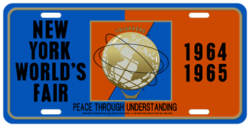 RARE 1964-65 WORLD FAIR UNISPHERE LICENSE PLATE - WITH RAISED BORDER