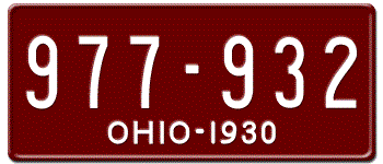 1930 OHIO STATE LICENSE PLATE--