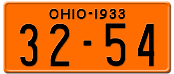 1933 OHIO STATE LICENSE PLATE--
