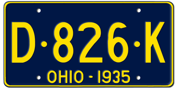 1935 OHIO STATE LICENSE PLATE--EMBOSSED WITH YOUR CUSTOM NUMBER