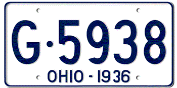 1936 OHIO STATE LICENSE PLATE--EMBOSSED WITH YOUR CUSTOM NUMBER