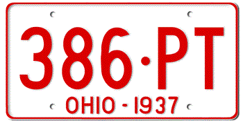 1937 OHIO STATE LICENSE PLATE--