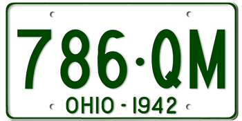 1942 OHIO STATE LICENSE PLATE--EMBOSSED WITH YOUR CUSTOM NUMBER - This plate was also used in 1943