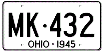 1945 OHIO STATE LICENSE PLATE--EMBOSSED WITH YOUR CUSTOM NUMBER