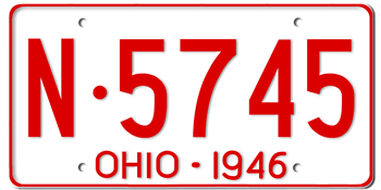 1946 OHIO STATE LICENSE PLATE--EMBOSSED WITH YOUR CUSTOM NUMBER