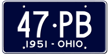 1951 OHIO STATE LICENSE PLATE--EMBOSSED WITH YOUR CUSTOM NUMBER - This plate was also used in 1952