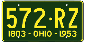 1953 OHIO STATE LICENSE PLATE--EMBOSSED WITH YOUR CUSTOM NUMBER