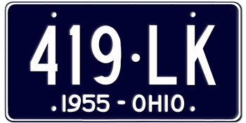 1955 OHIO STATE LICENSE PLATE--EMBOSSED WITH YOUR CUSTOM NUMBER
