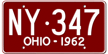 1962 OHIO STATE LICENSE PLATE--