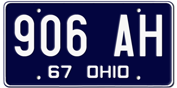 1967 OHIO STATE LICENSE PLATE--EMBOSSED WITH YOUR CUSTOM NUMBER