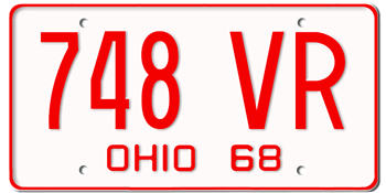 1968 OHIO STATE LICENSE PLATE--