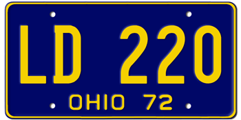 1972 OHIO STATE LICENSE PLATE--EMBOSSED WITH YOUR CUSTOM NUMBER