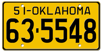 1951 OKLAHOMA STATE LICENSE PLATE--EMBOSSED WITH YOUR CUSTOM NUMBER