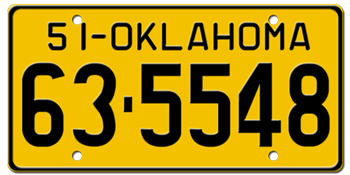 1951 OKLAHOMA STATE LICENSE PLATE--