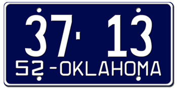 1952 OKLAHOMA STATE LICENSE PLATE--EMBOSSED WITH YOUR CUSTOM NUMBER