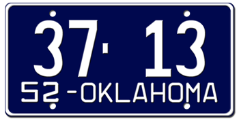 1952 OKLAHOMA STATE LICENSE PLATE--