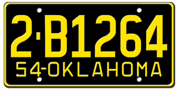 1954 OKLAHOMA STATE LICENSE PLATE--