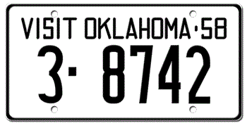 1958 OKLAHOMA STATE LICENSE PLATE--EMBOSSED WITH YOUR CUSTOM NUMBER
