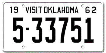 1962 OKLAHOMA STATE LICENSE PLATE--EMBOSSED WITH YOUR CUSTOM NUMBER
