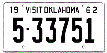 1962 OKLAHOMA STATE LICENSE PLATE--