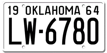 1964 OKLAHOMA STATE LICENSE PLATE--EMBOSSED WITH YOUR CUSTOM NUMBER