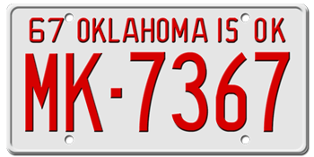 1967 OKLAHOMA STATE LICENSE PLATE--EMBOSSED WITH YOUR CUSTOM NUMBER