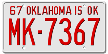 1967 OKLAHOMA STATE LICENSE PLATE--