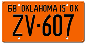 1968 OKLAHOMA STATE LICENSE PLATE--EMBOSSED WITH YOUR CUSTOM NUMBER