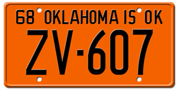 1968 OKLAHOMA STATE LICENSE PLATE--