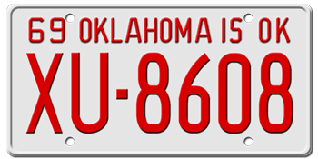 1969 OKLAHOMA STATE LICENSE PLATE--EMBOSSED WITH YOUR CUSTOM NUMBER