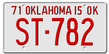 1971 OKLAHOMA STATE LICENSE PLATE--EMBOSSED WITH YOUR CUSTOM NUMBER
