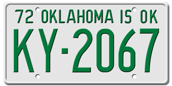 1972 OKLAHOMA STATE LICENSE PLATE--EMBOSSED WITH YOUR CUSTOM NUMBER