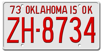 1973 OKLAHOMA STATE LICENSE PLATE-- - This plate was also used in 1974