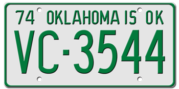 1974 OKLAHOMA STATE LICENSE PLATE--EMBOSSED WITH YOUR CUSTOM NUMBER